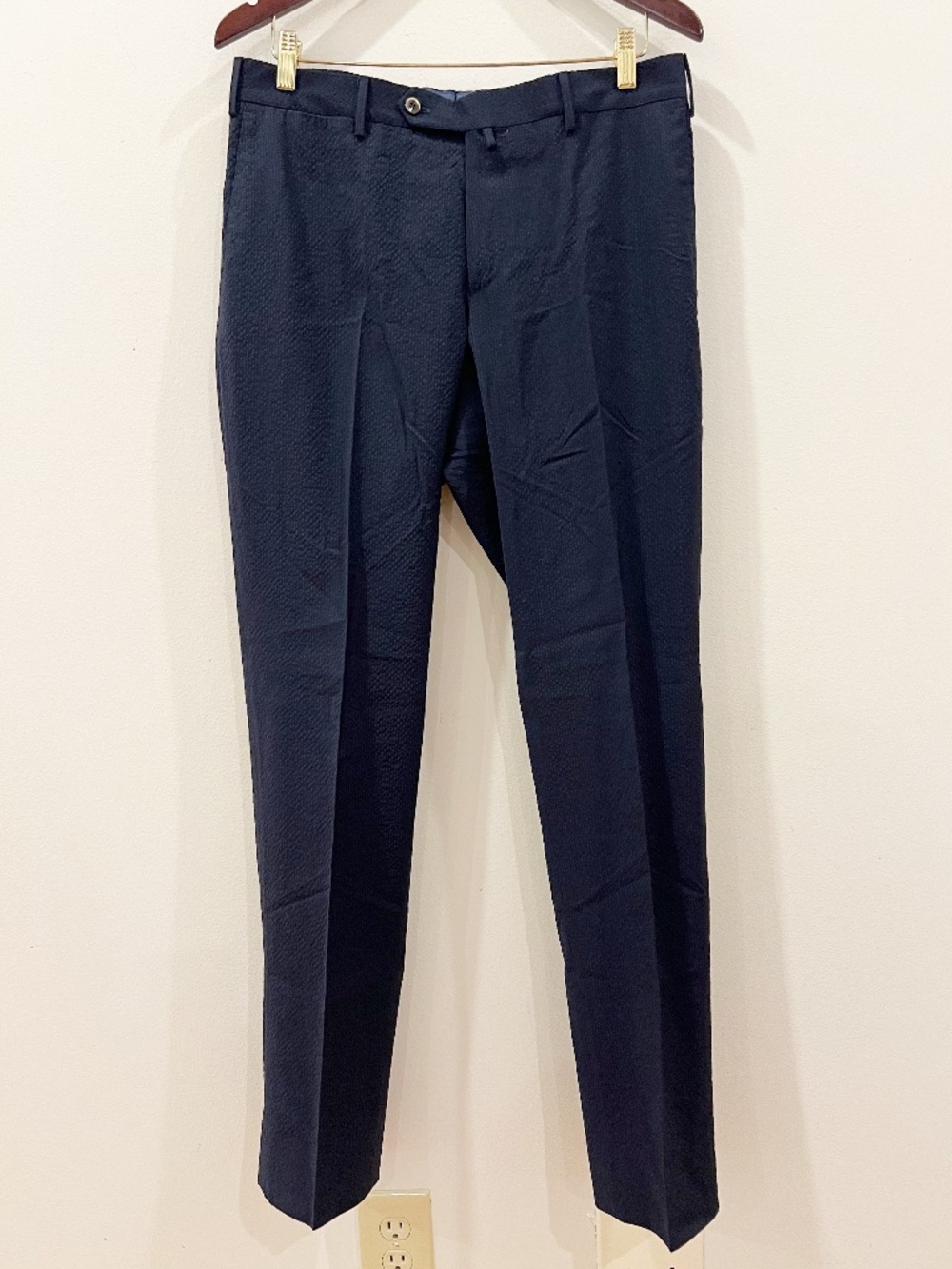 PT Torino Pants Mens 50 US 34 Blue Seersucker Slim Fit Stretch Trousers